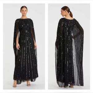 MAC DUGGAL 93869 NWT Black Embellished Beaded Column Cape Gown